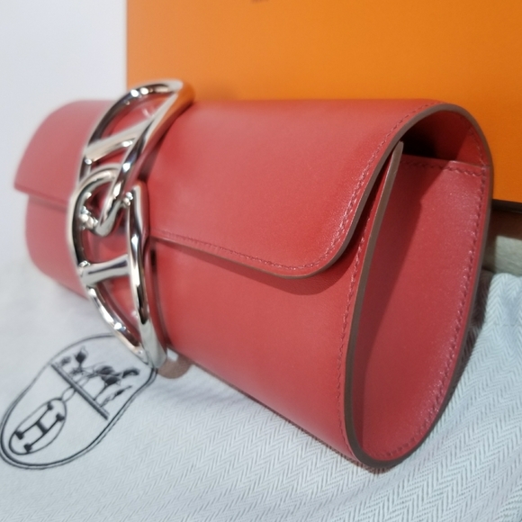 Hermes Egee Pouchette Clutch Bag Red 100% AUTH - Picture 3 of 8